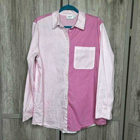 Romee Strijd Nakd Shirt Button Up Pink Striped Cotton Long Sleeve 38 - Picture 1 of 5